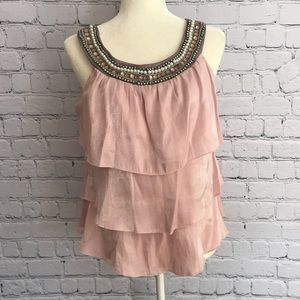 Pink Rose layered embellished tank top